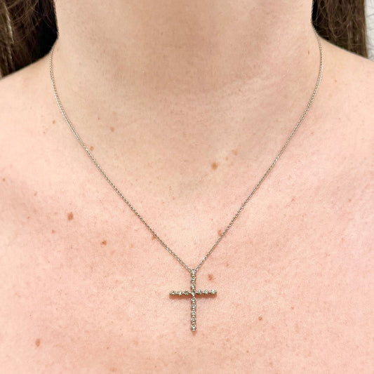 10 & 14 Karat White Gold 1/2 Carat Diamond Cross Pendant Necklace - WeilJewelry