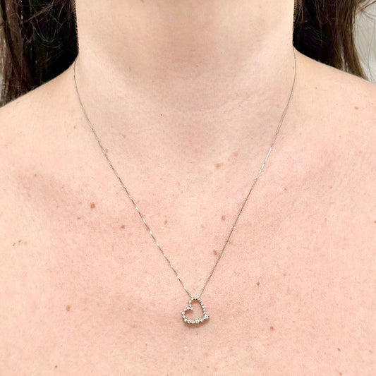 10 Karat White Gold Graduated Diamond Heart Pendant - WeilJewelry