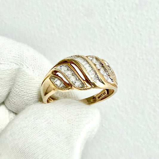 10 Karat Yellow Gold Natural Round & Baguette Diamond Band Ring - WeilJewelry