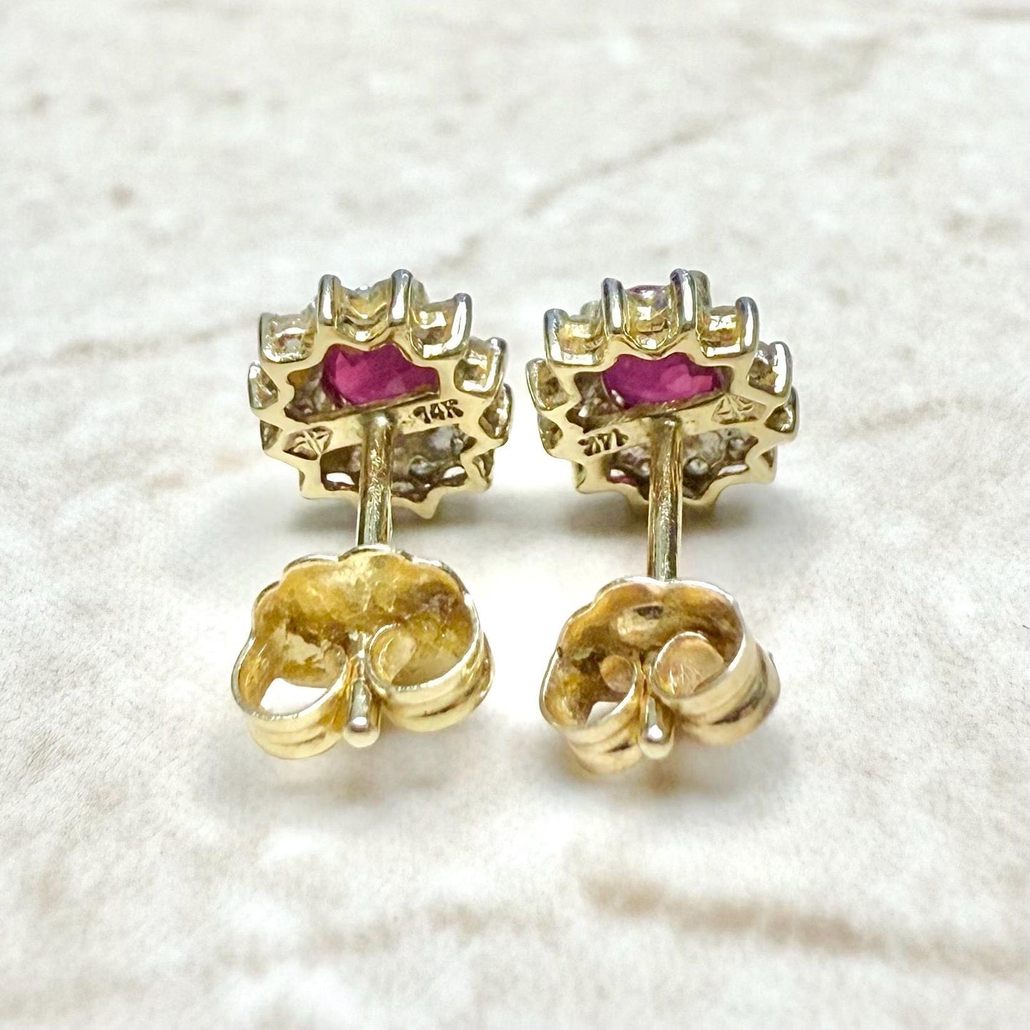 14 Karat Gold Diamond & Ruby Halo Stud Earrings - WeilJewelry