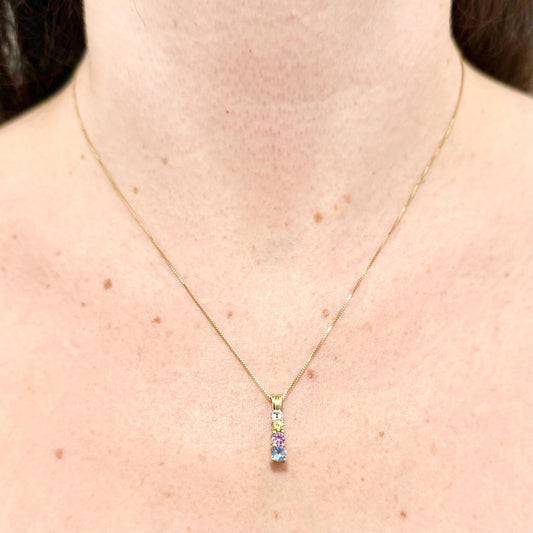 14 Karat Gold Multicolor Sapphire & Diamond Pendant Necklace - WeilJewelry