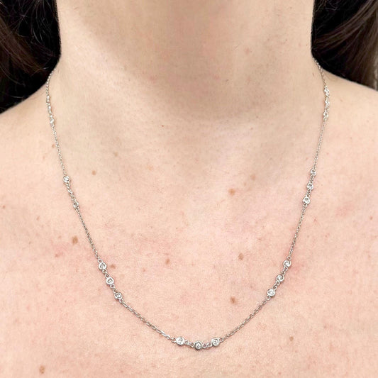 14 Karat White Gold 0.60 Carat Bezel Diamond Station Necklace - WeilJewelry