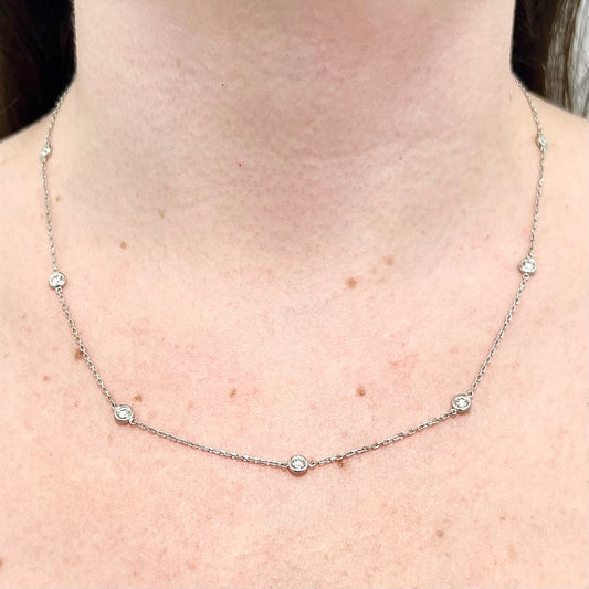 14 Karat White Gold 1.30 Carat Bezel Diamond Station Necklace - WeilJewelry
