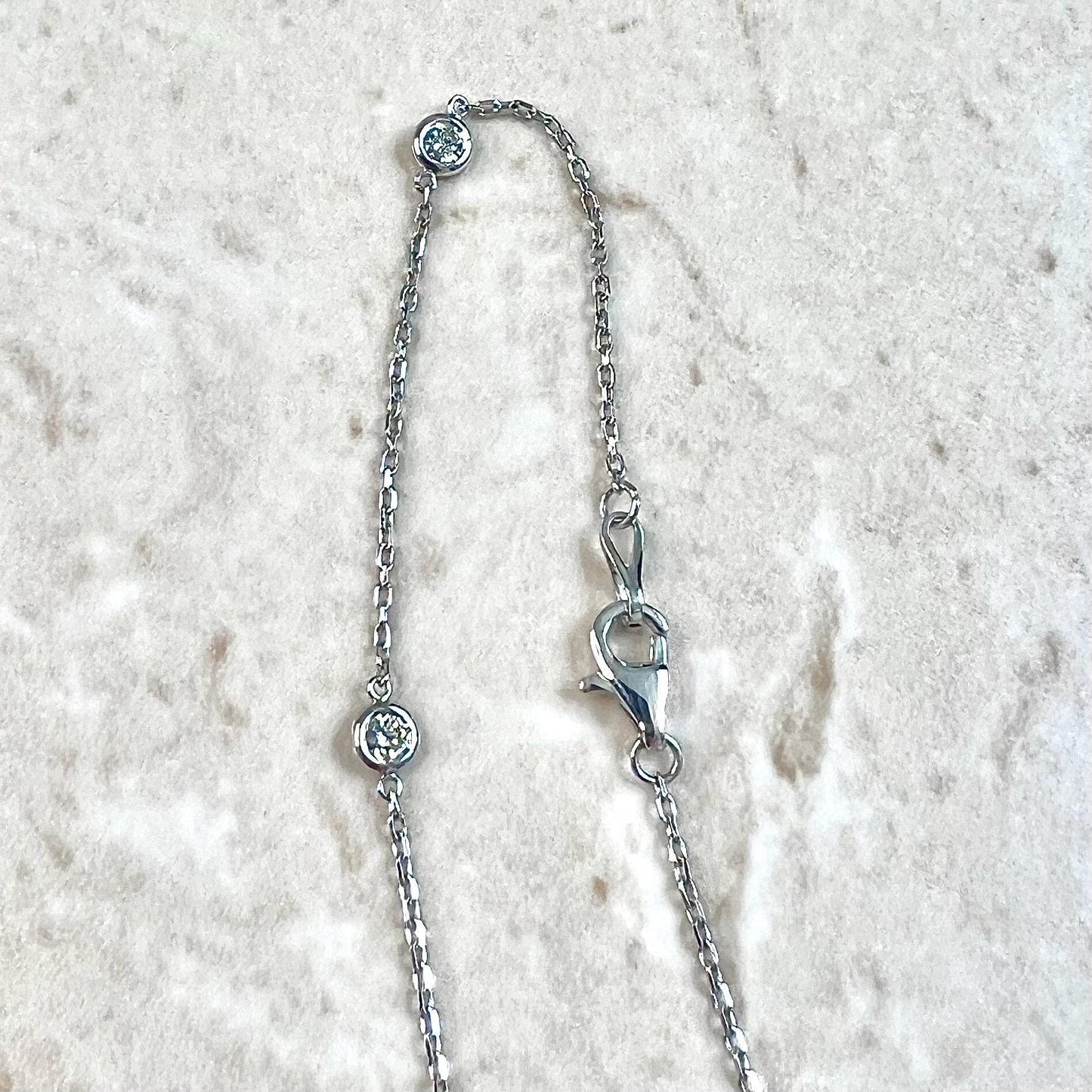 14 Karat White Gold 1.30 Carat Bezel Diamond Station Necklace - WeilJewelry