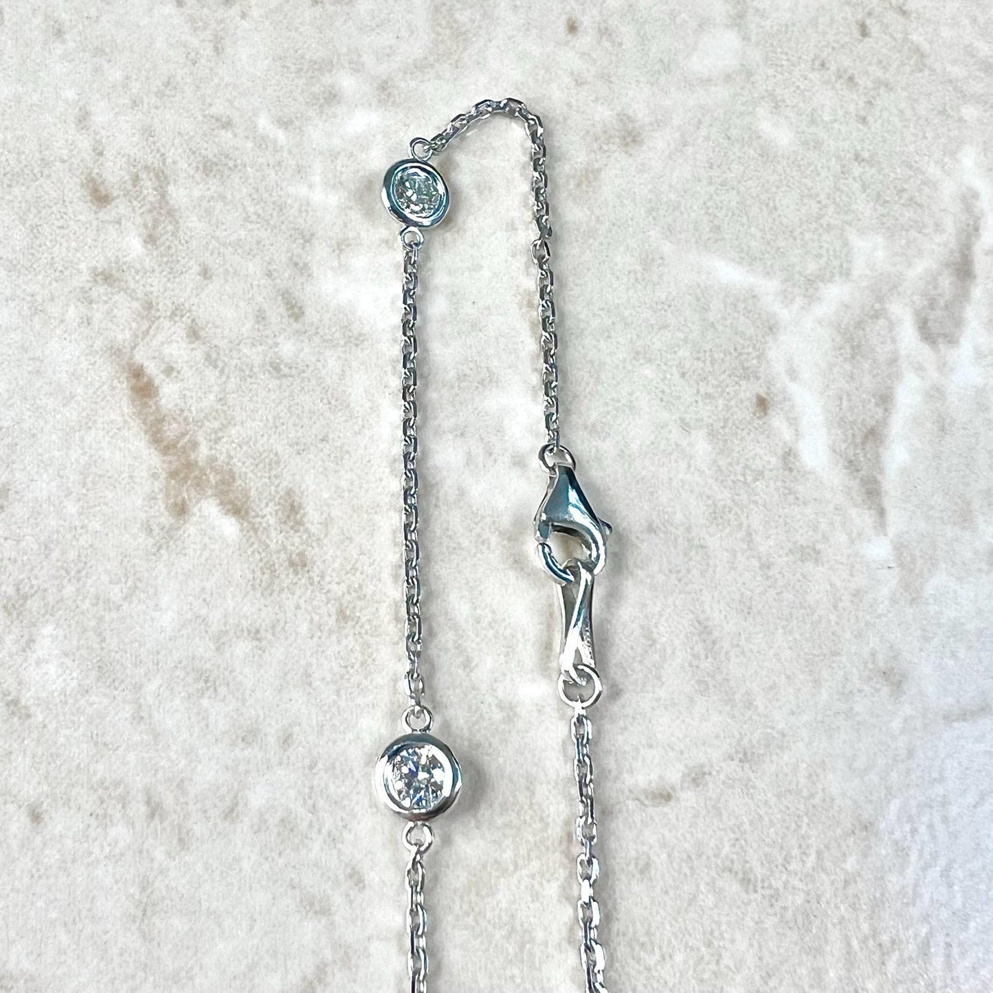 14 Karat White Gold 1.50 Carat Bezel Diamond Station Necklace - WeilJewelry