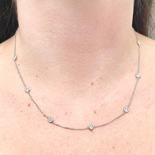 14 Karat White Gold 1.50 Carat Bezel Diamond Station Necklace - WeilJewelry