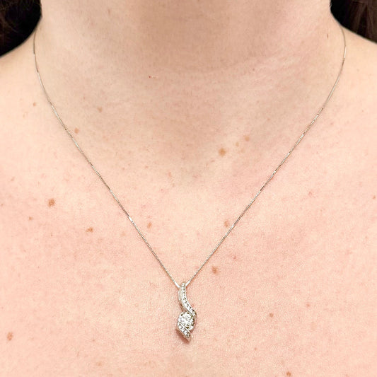 14 Karat White Gold 3/8 Carat Diamond Twist Pendant Necklace - WeilJewelry