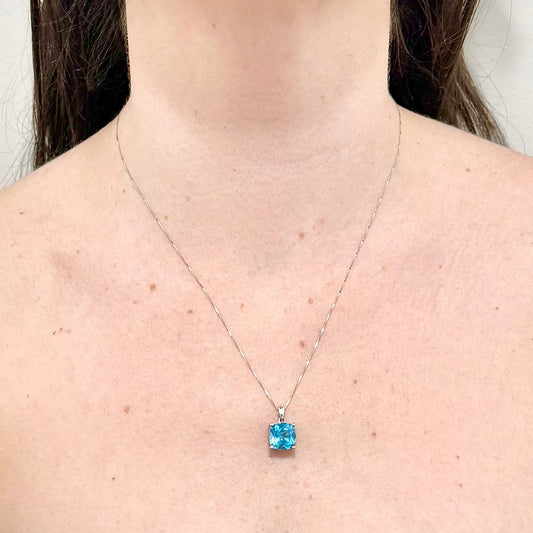 14 Karat White Gold 5 Carats Cushion - Cut Swiss Blue Topaz Solitaire Pendant - WeilJewelry
