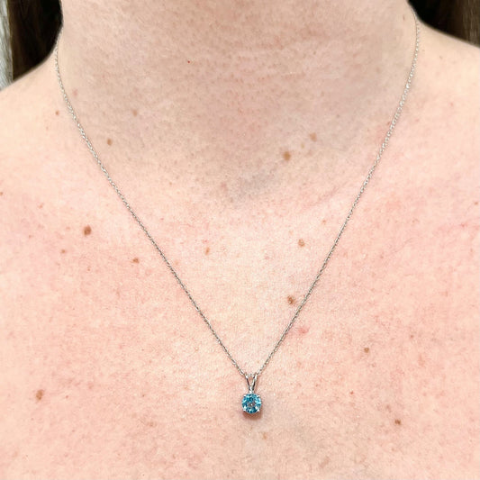 14 Karat White Gold December Birthstone Natural Round Blue Topaz Solitaire Pendant Necklace - WeilJewelry