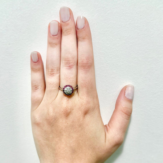 14 Karat White Gold Diamond & Ruby Halo Ring - WeilJewelry