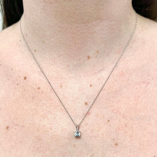 14 Karat White Gold March Birthstone Natural Round Aquamarine Solitaire Pendant Necklace - WeilJewelry