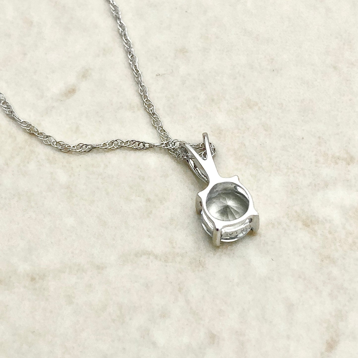 14 Karat White Gold March Birthstone Natural Round Aquamarine Solitaire Pendant Necklace - WeilJewelry