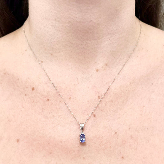 14 Karat White Gold Natural Diamond & Oval Tanzanite Pendant - WeilJewelry