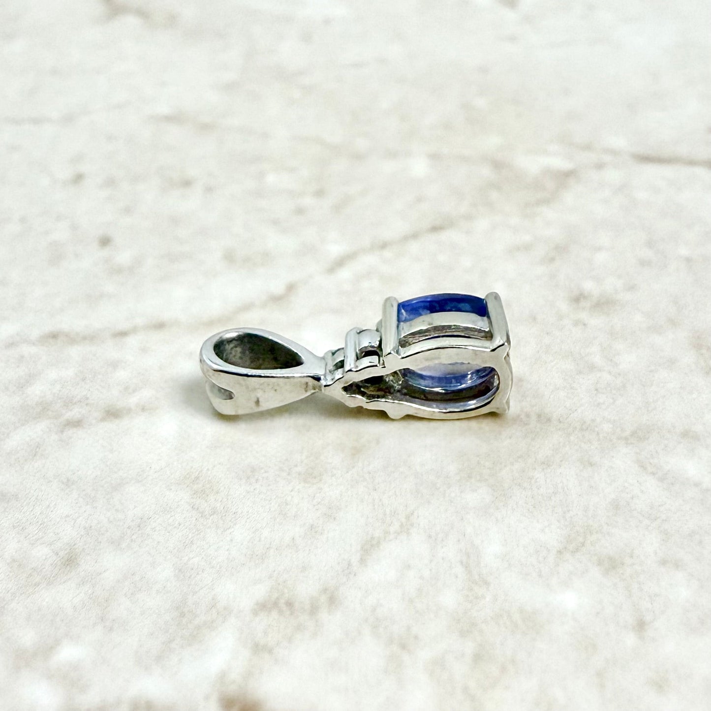 14 Karat White Gold Natural Diamond & Oval Tanzanite Pendant - WeilJewelry