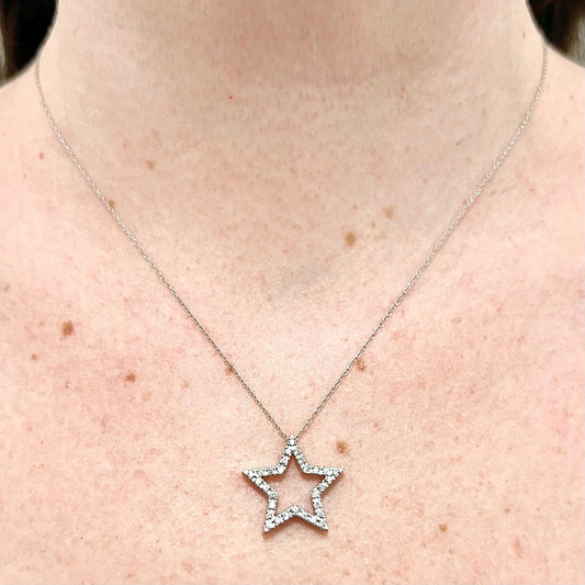 14 Karat White Gold Natural Diamond Star Pendant Necklace - WeilJewelry