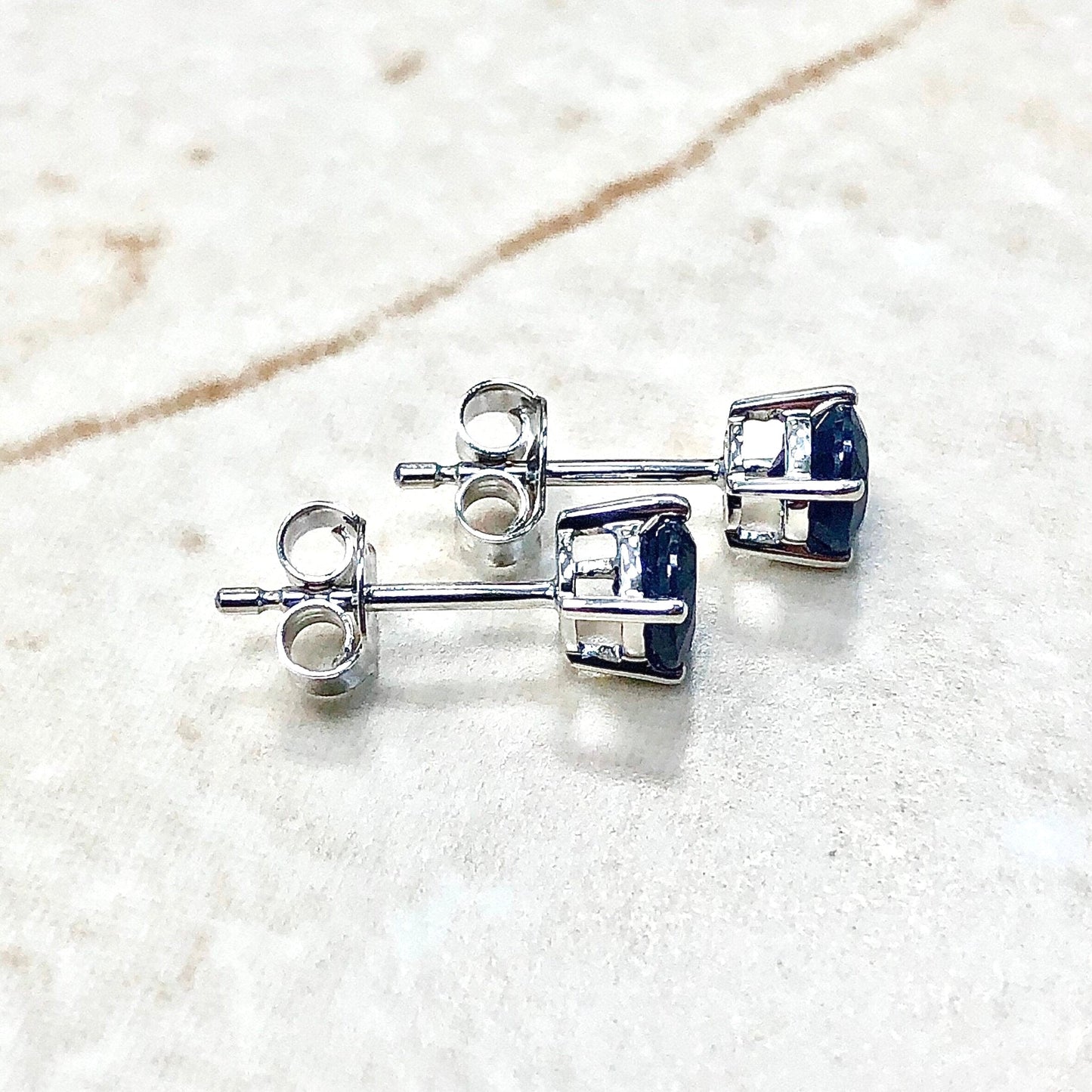 14 Karat White Gold September Birthstone Natural Round Blue Sapphire Stud Earrings - WeilJewelry