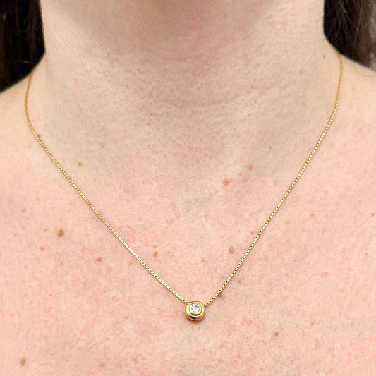14 Karat Yellow Gold 0.15 Carat Diamond Bezel Solitaire Necklace - WeilJewelry