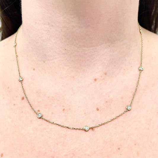 14 Karat Yellow Gold 0.80 Carat Bezel Diamond Station Necklace - WeilJewelry