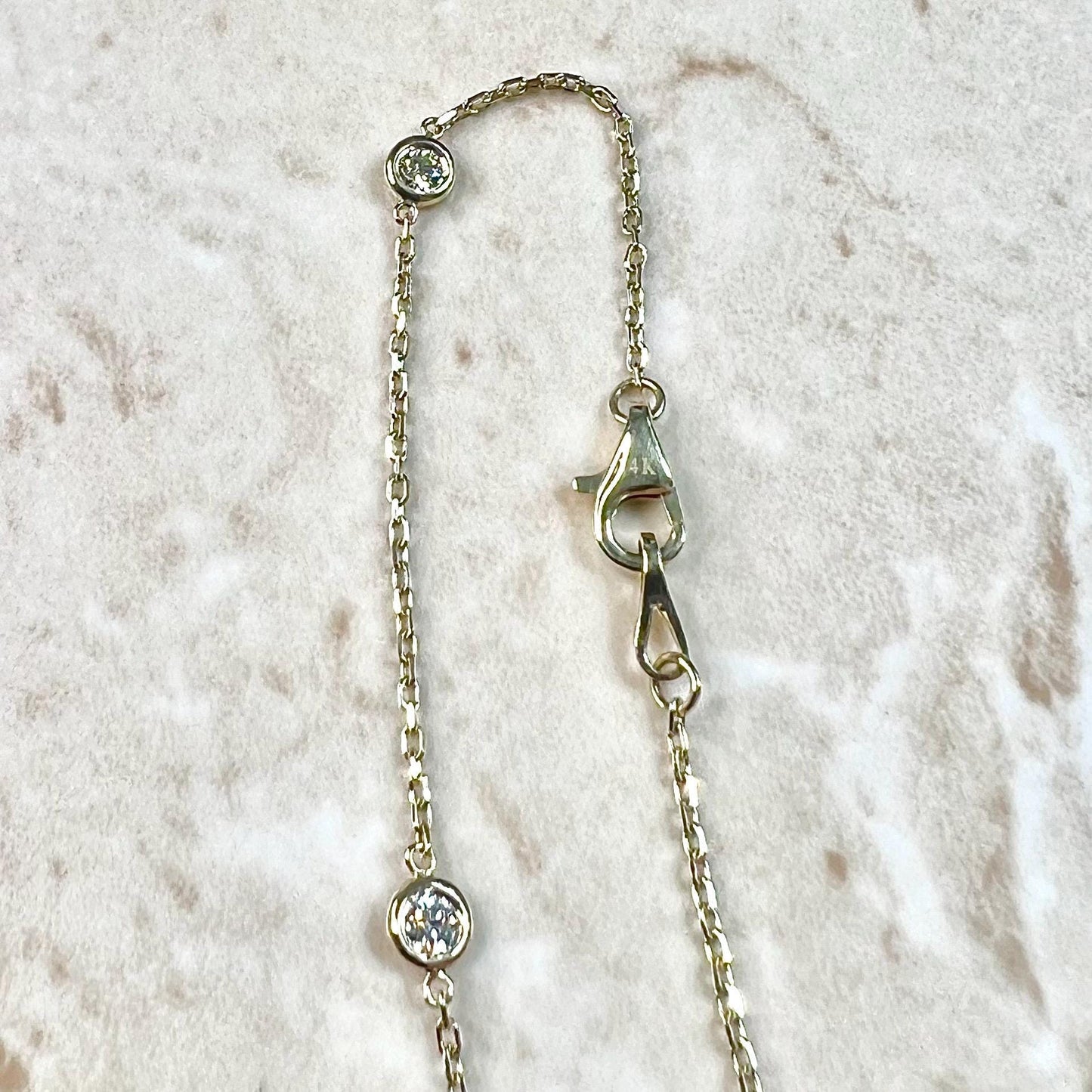 14 Karat Yellow Gold 0.80 Carat Bezel Diamond Station Necklace - WeilJewelry