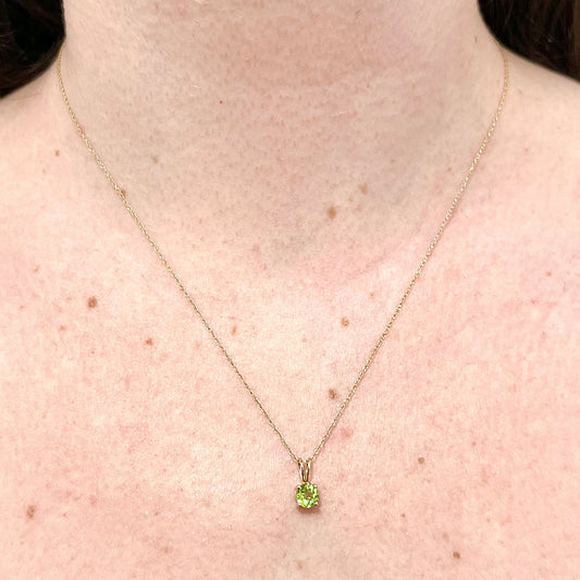 14 Karat Yellow Gold August Birthstone Natural Round Peridot Solitaire Pendant Necklace - WeilJewelry