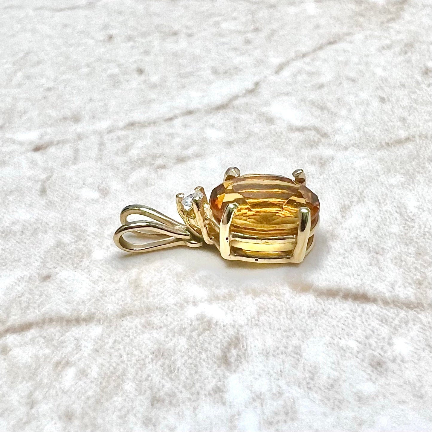 14 Karat Yellow Gold Diamond & Oval Citrine Pendant - WeilJewelry