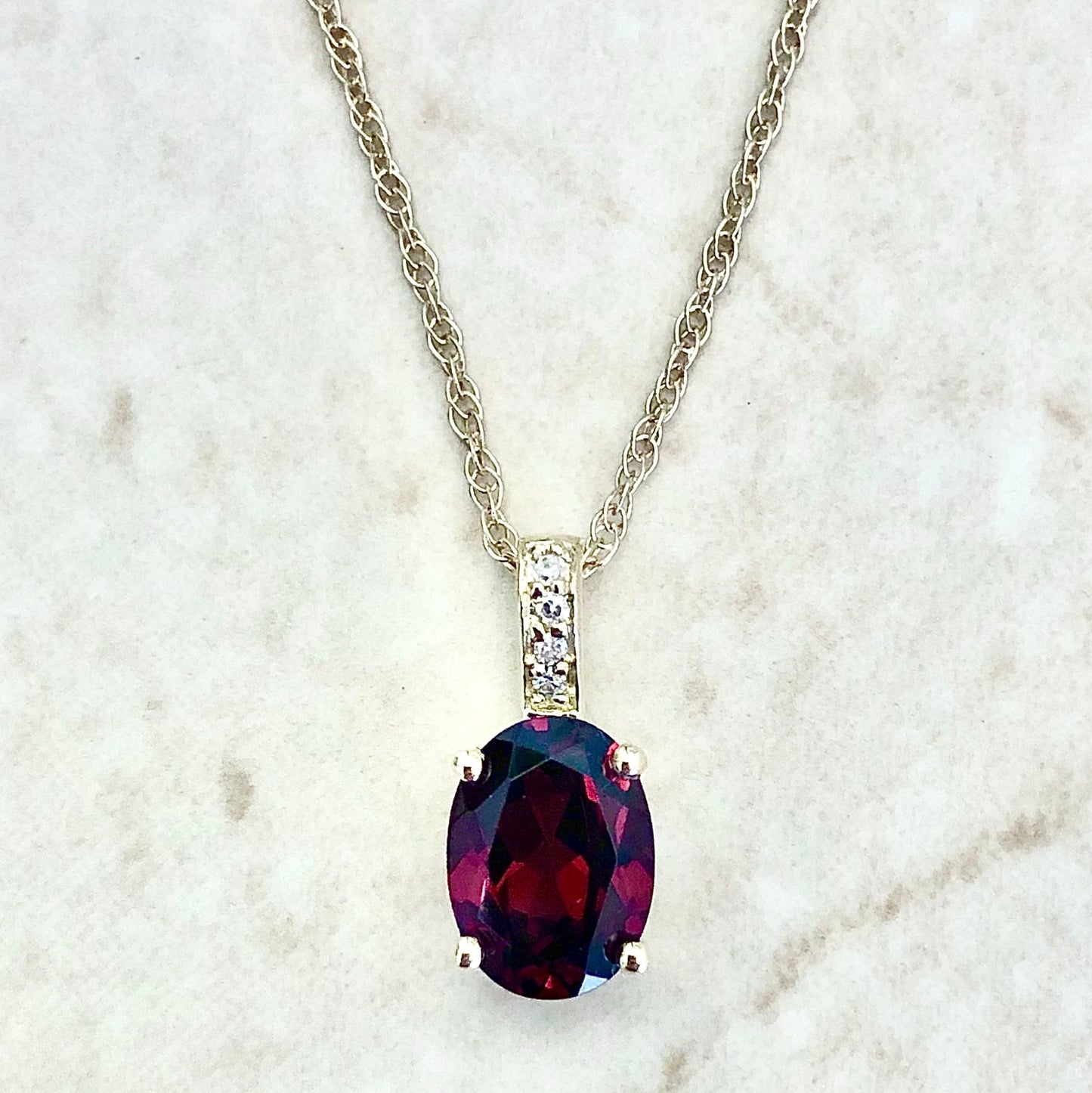14 Karat Yellow Gold January Birthstone Garnet & Diamond Pendant Necklace - WeilJewelry