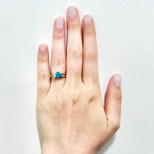 14 Karat Yellow Gold Trillion Swiss Blue Topaz & Diamond Cocktail Ring - WeilJewelry