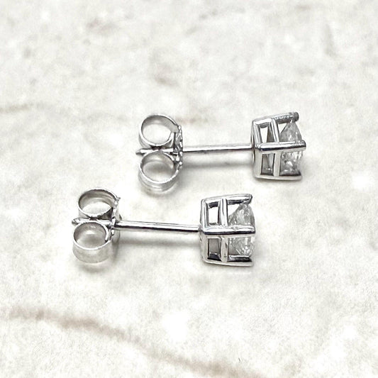 14K White Gold 0.40 Carat Natural Princess Cut Diamond Stud Earrings - WeilJewelry
