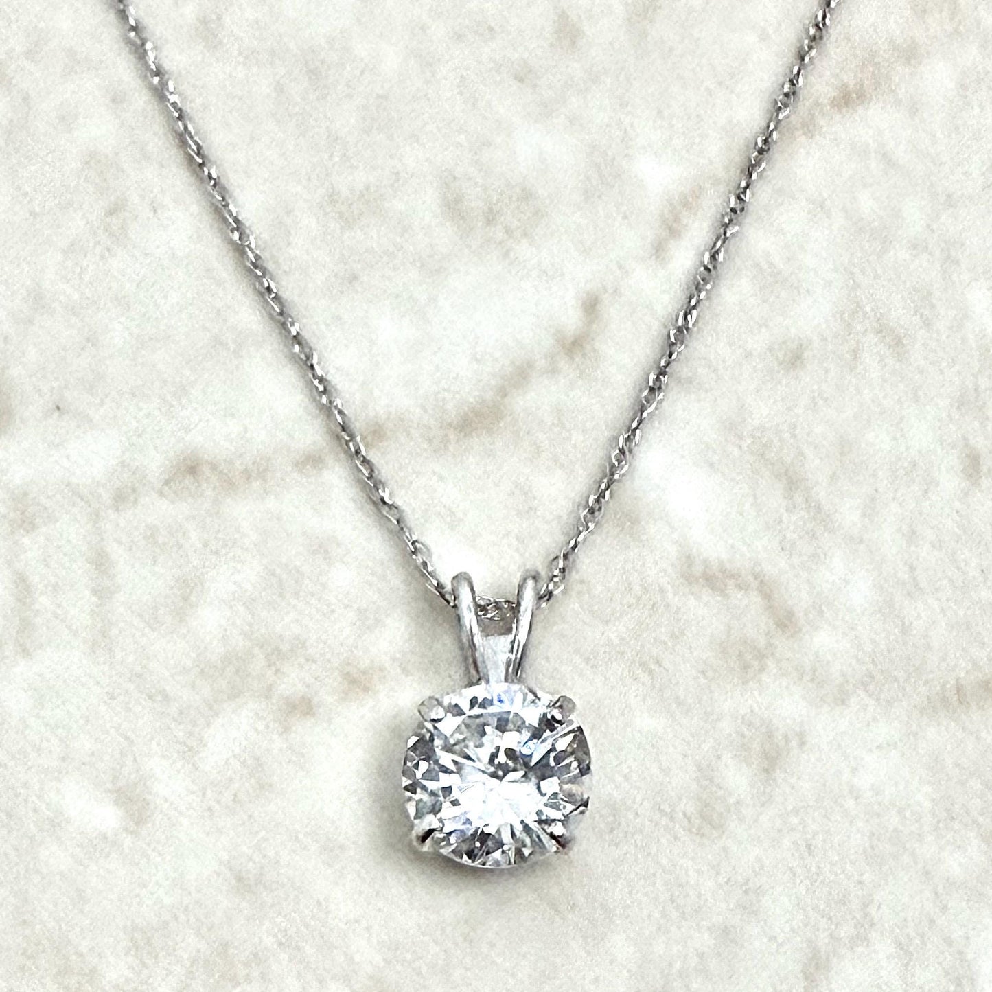 14K White Gold 0.90 Carat Natural Diamond Solitaire Pendant Necklace - WeilJewelry