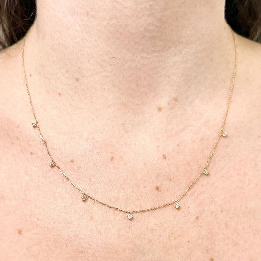 14K Yellow Gold 0.25 Carat Multi Drop Diamond Station Necklace - WeilJewelry