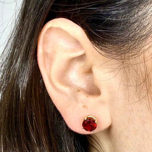 14K Yellow Gold 7 MM 3.25 CTTW Round Garnet Stud Earrings - WeilJewelry