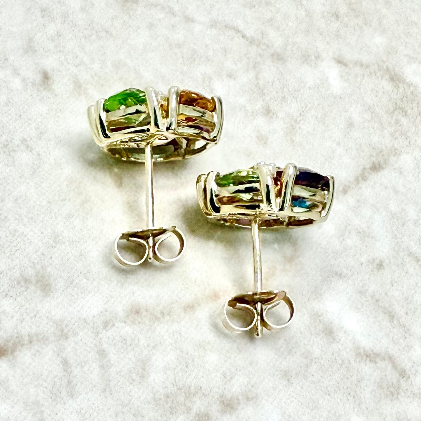 14K Yellow Gold Natural Multi Gemstone Flower Stud Earrings - WeilJewelry