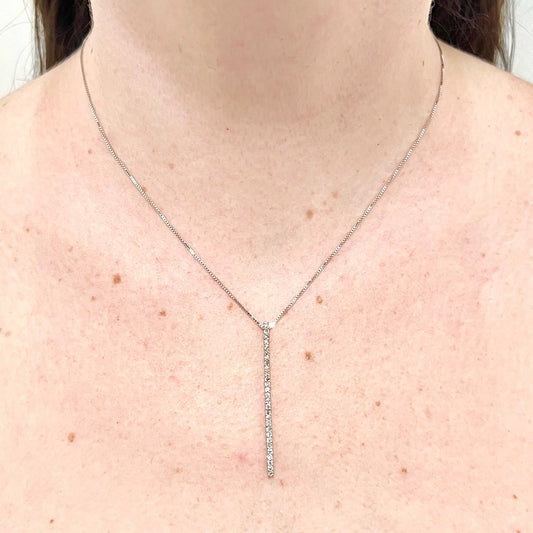 18 Karat White Gold Diamond Bar Lariat Necklace - WeilJewelry