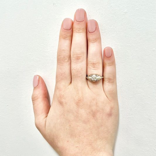 Antique Edwardian 14 Karat White Gold Filigree 0.15 Carat Diamond Engagement Ring - WeilJewelry