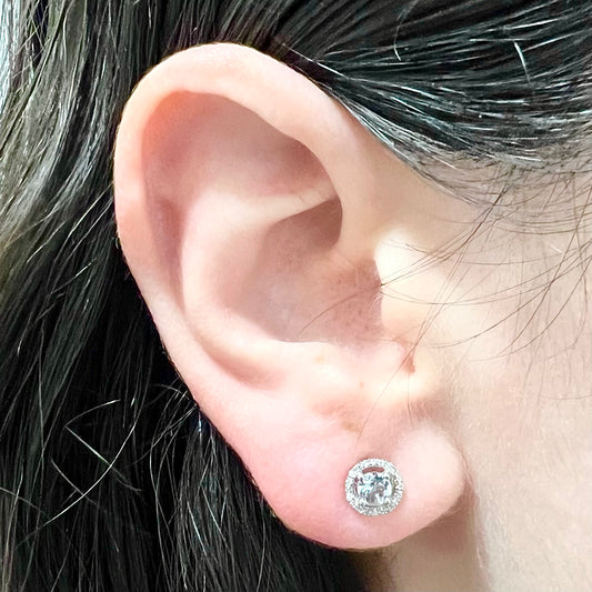 14 Karat White Gold April Birthstone Round White Topaz & Diamond Halo Stud Earrings - WeilJewelry