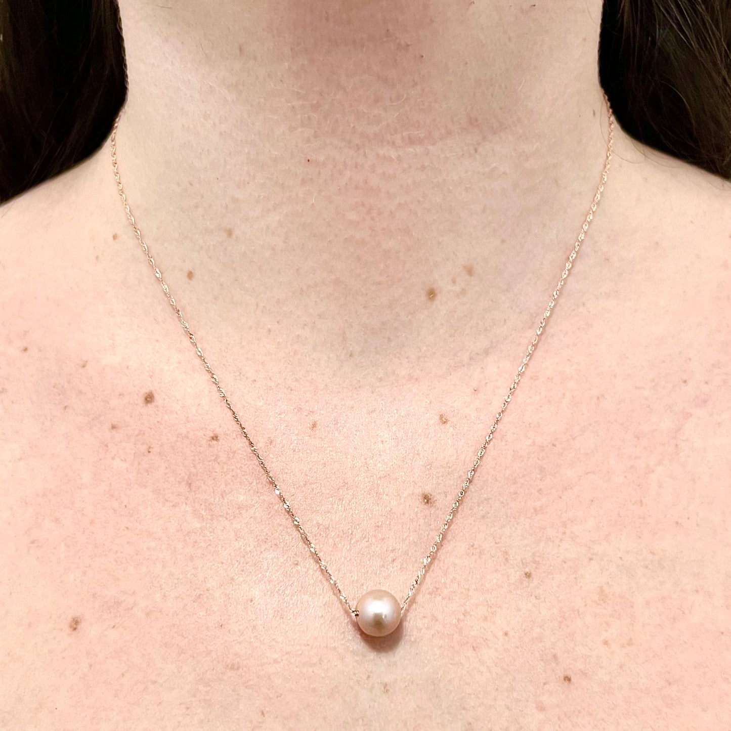 14 Karat Rose Gold Single Pink Pearl Pendant Necklace