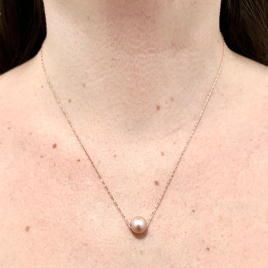 14 Karat Rose Gold Single Pink Pearl Pendant Necklace - WeilJewelry