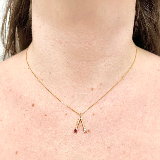 CLEARANCE 40% OFF - Vintage 14 Karat Yellow Gold Natural Ruby & Diamond Pendant - WeilJewelry