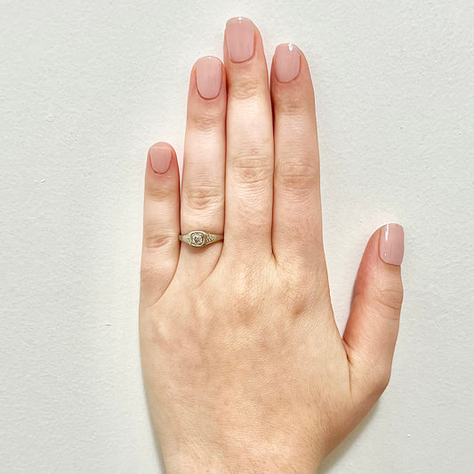 Antique Art Deco 14 Karat White Gold Filigree 0.18 Carat Diamond Engagement Ring - WeilJewelry