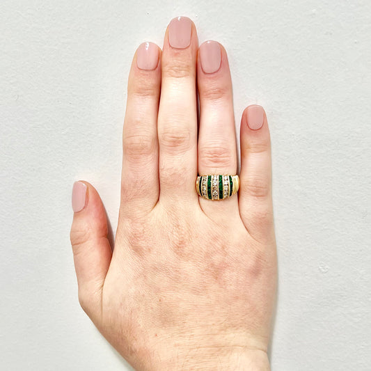 Chunky Vintage 14 Karat Yellow Gold Natural Emerald & Diamond Cocktail Ring - WeilJewelry