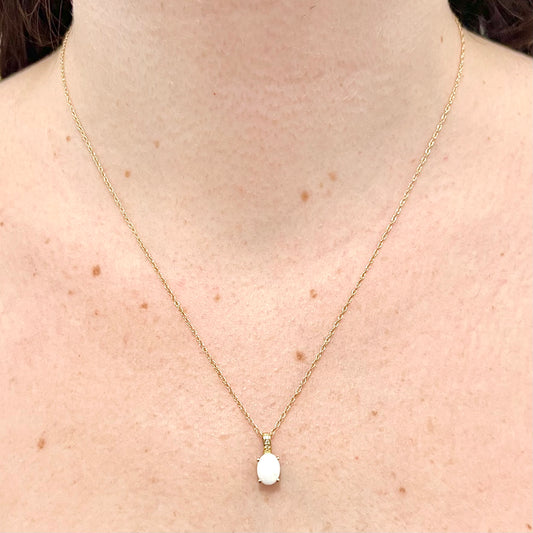 14 Karat Yellow Gold October Birthstone Oval Opal & Diamond Pendant Necklace - WeilJewelry