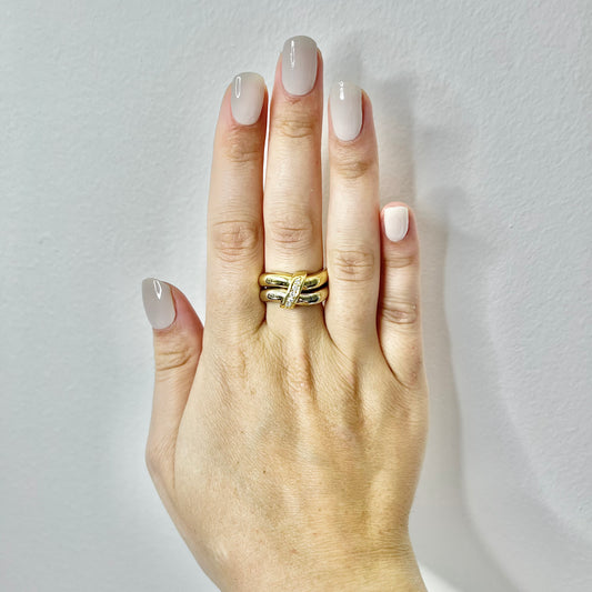 CLEARANCE 40% OFF - 14 Karat Two - Tone Diamond Crossover Band Ring - WeilJewelry