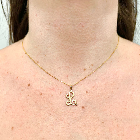 14 Karat Yellow Gold Diamond Initial Letter L Pendant - WeilJewelry