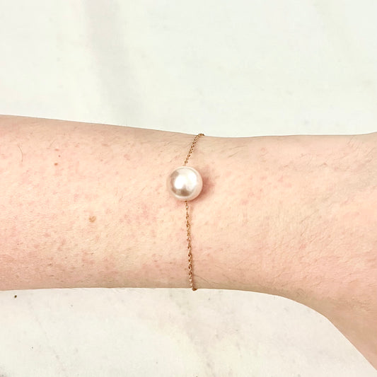 14 Karat Rose Gold Single Pink Pearl Chain Bracelet - WeilJewelry