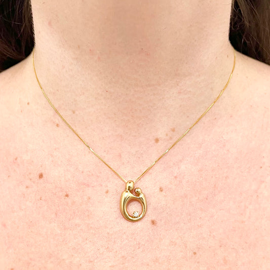 CLEARANCE 40% OFF - 14 Karat Yellow Gold Solitaire Diamond Mother & Child Pendant - WeilJewelry