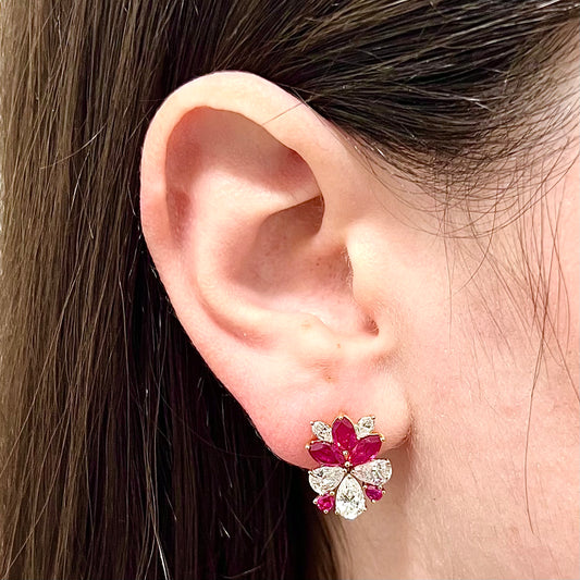 Important Handcrafted 18 Karat Yellow Gold Untreated Burmese Ruby & Diamond Earrings By Carvin French - WeilJewelry