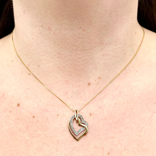 10 Karat Two - Tone Gold Diamond Heart Pendant - WeilJewelry