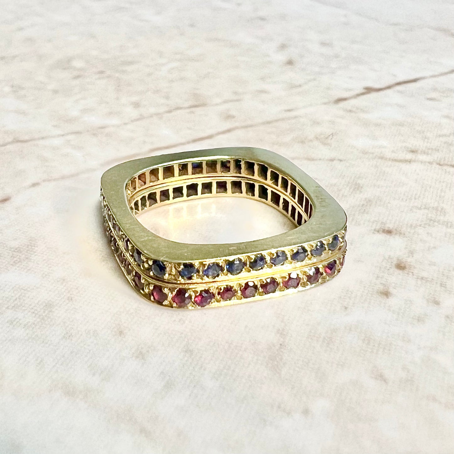 Rare Vintage 1960’s 18 Karat Yellow Gold Natural Sapphire Band Ring - WeilJewelry