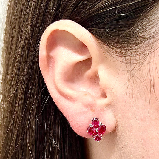 Very Fine Handcrafted 950 Platinum & 18 Karat White Gold Burmese Ruby & Diamond Earrings - WeilJewelry