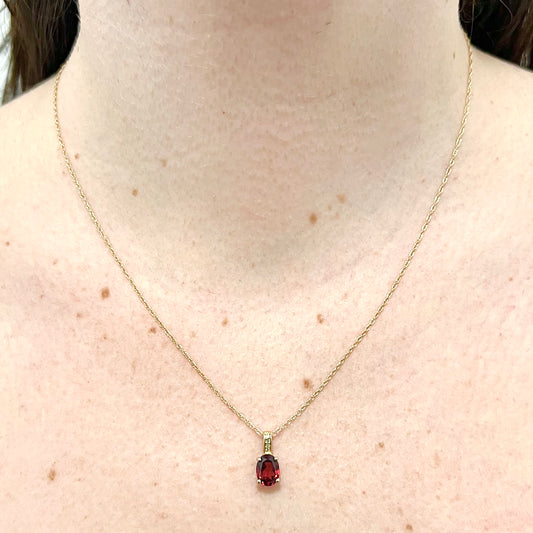 14 Karat Yellow Gold January Birthstone Garnet & Diamond Pendant Necklace - WeilJewelry